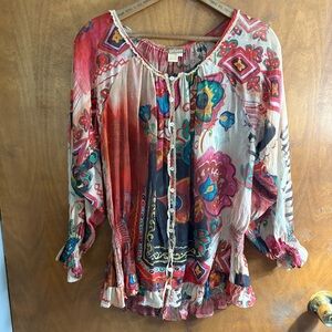 John Galliano Vintage Red Floral Paisley Peasant Blouse Top Silky Size 40 Boho